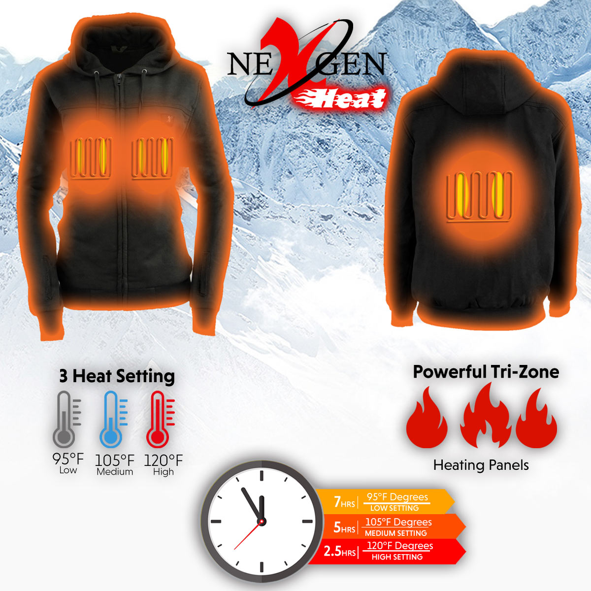 Nexgen Heat NXL2717DUAL Tech Women's Black Heated Jacket Sweatshirt Hoodie for Winter Cold Weather w/ Battery