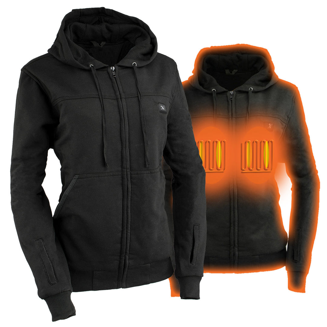 Nexgen Heat NXL2717DUAL Tech Women's Black Heated Jacket Sweatshirt Hoodie for Winter Cold Weather