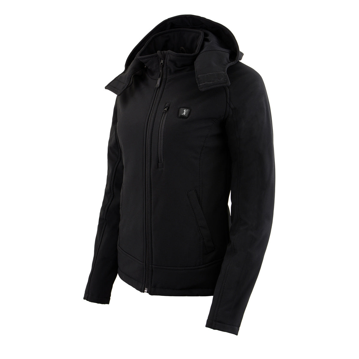 Nexgen Heat NXL2767SET Women's Black Ruffled Heated Soft Shell Jacket with Detachable - for Winter Cold Weather Riding Outdoors
