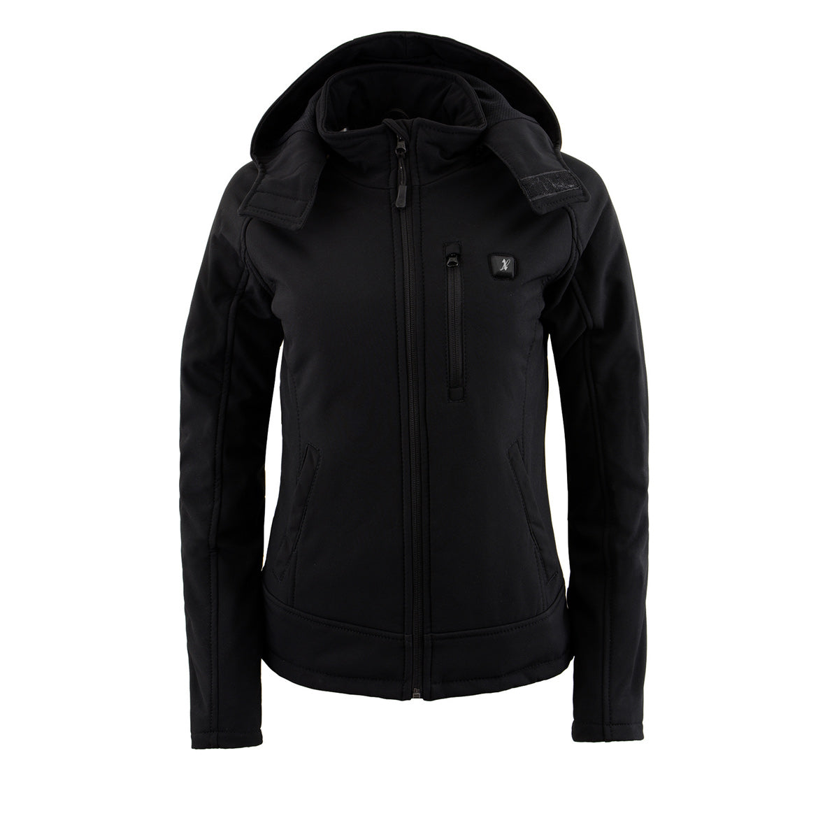 Nexgen Heat NXL2767SET Women's Black Ruffled Heated Soft Shell Jacket with Detachable - for Winter Cold Weather Riding Outdoors