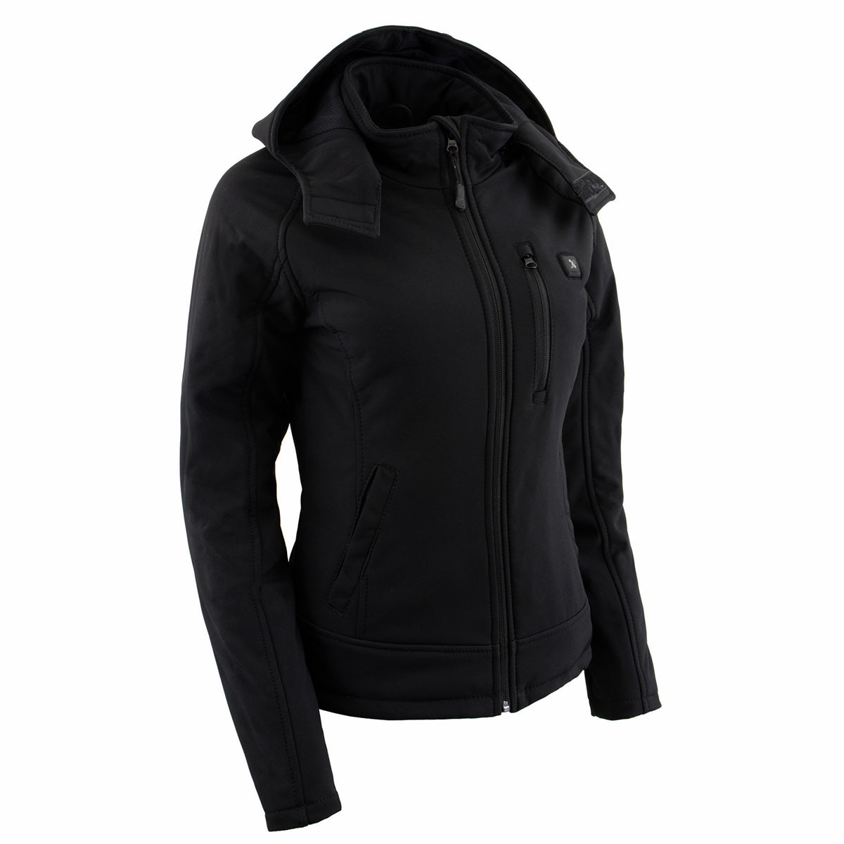 Nexgen Heat NXL2767SET Women's Black Ruffled Heated Soft Shell Jacket with Detachable - for Winter Cold Weather Riding Outdoors