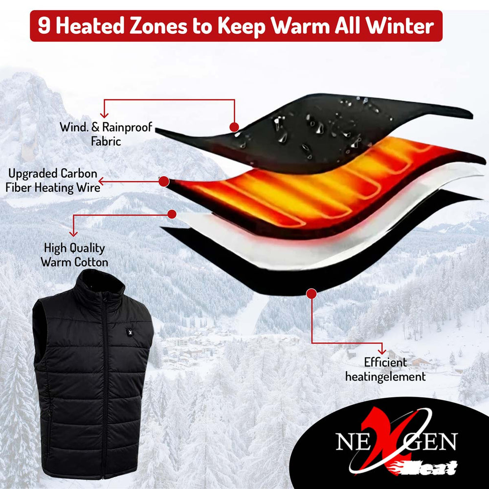 Nexgen Heat Women's NXL4301SET Puffer Black Heated Winter Vest - for Winter Cold Weather Riding Outdoors