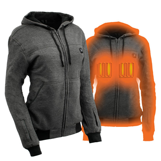 Nexgen Heat NXL2717DUAL Tech Women's Grey Heated Jacket Sweatshirt Hoodie for Winter Cold Weather