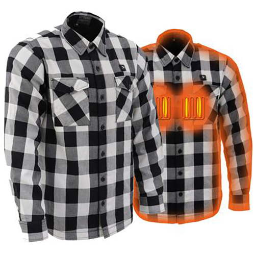 Nexgen Heat Men's NXM1601SET Riffraff Black/Grey/White Heated Flannel Sleeve Shirt Outdoor Activities w/Battery