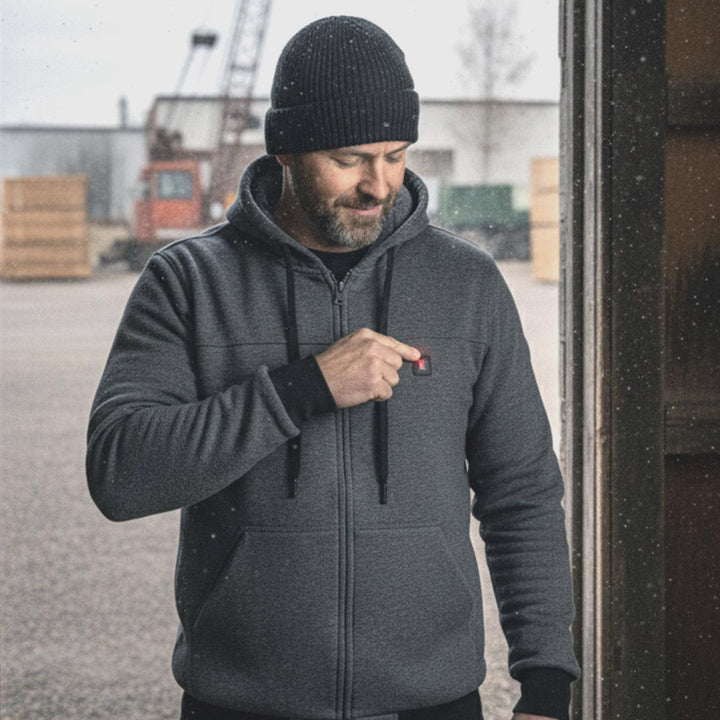 Nexgen Heat Men’s Heated Sweatshirt Hoodie – Grey Cold-Weather Gear for Riding &amp; Outdoor NXM1713SET