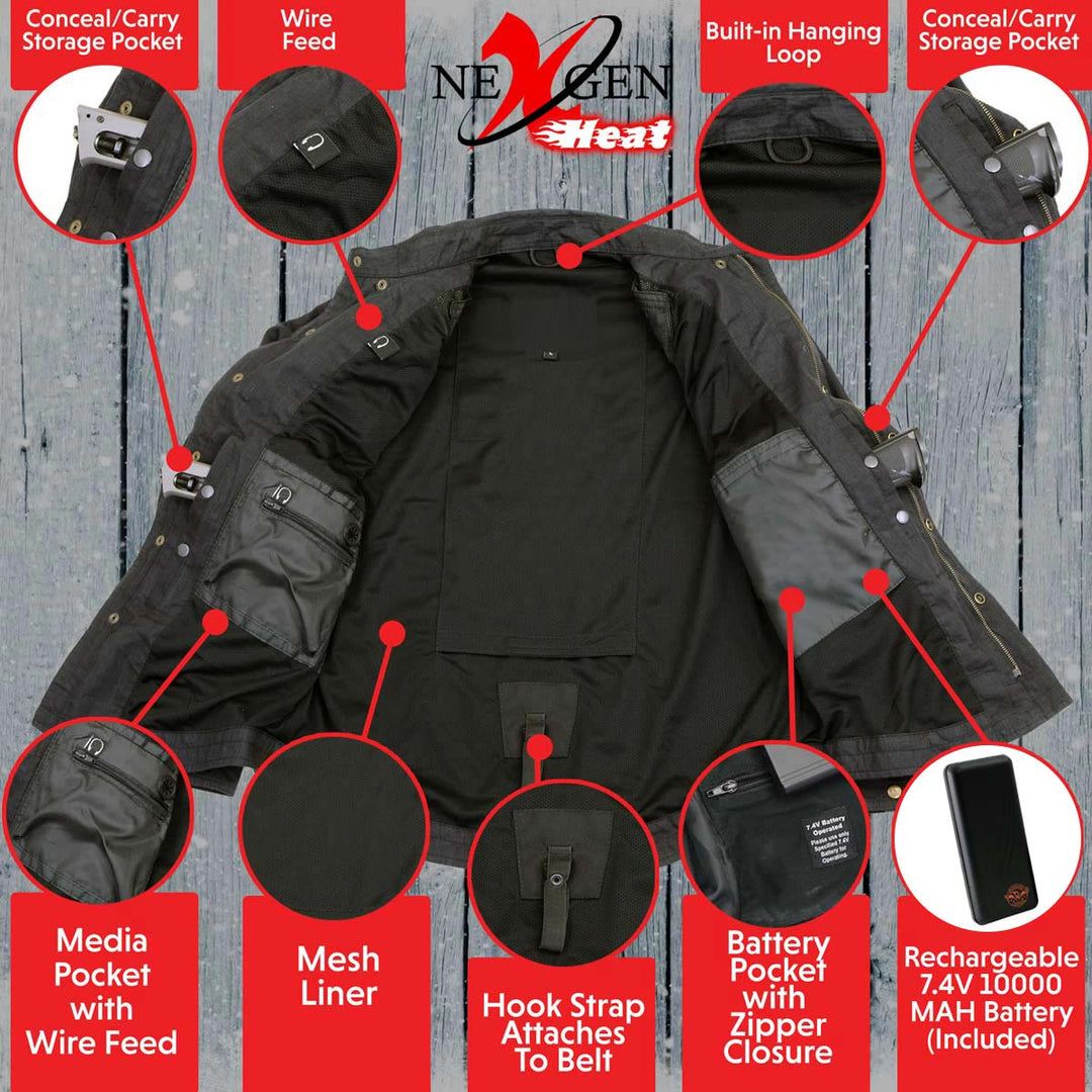 Nexgen Riding Jacket NexGen NXM1715SET Men's 'Scorcher' Classic Heated Black Denim Jacket ...