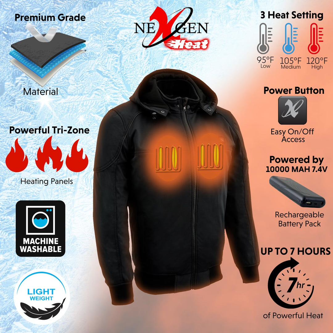 NexGen Heat Men’s Heated – Soft Shell Racing Style  Jacket, 7.4V, 3 Heat Levels, Night Visibility – Cold NXM1761SET