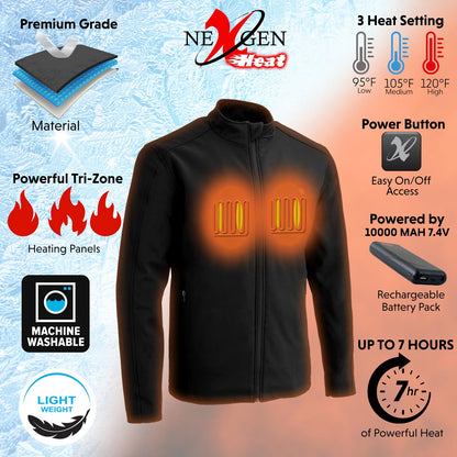 Nexgen Heat NXM1762SET Men’s Soft Shell Heated Jacket - Black Standup Collar Jacket for Winter with Battery Pack