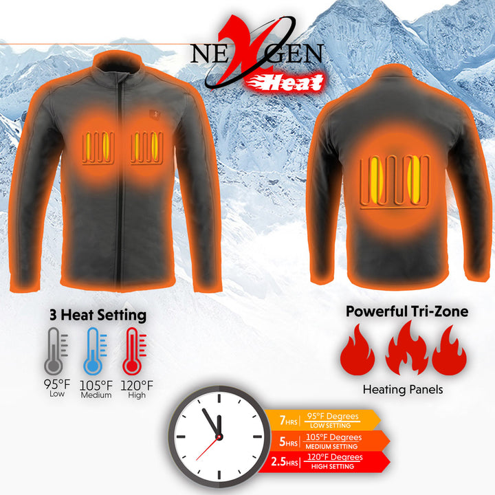 Nexgen Heat NXM1762SET Men’s Grey Soft Shell Heated Jacket w/ Standup Collar - for Outdoor Winter Cold Weather Activities
