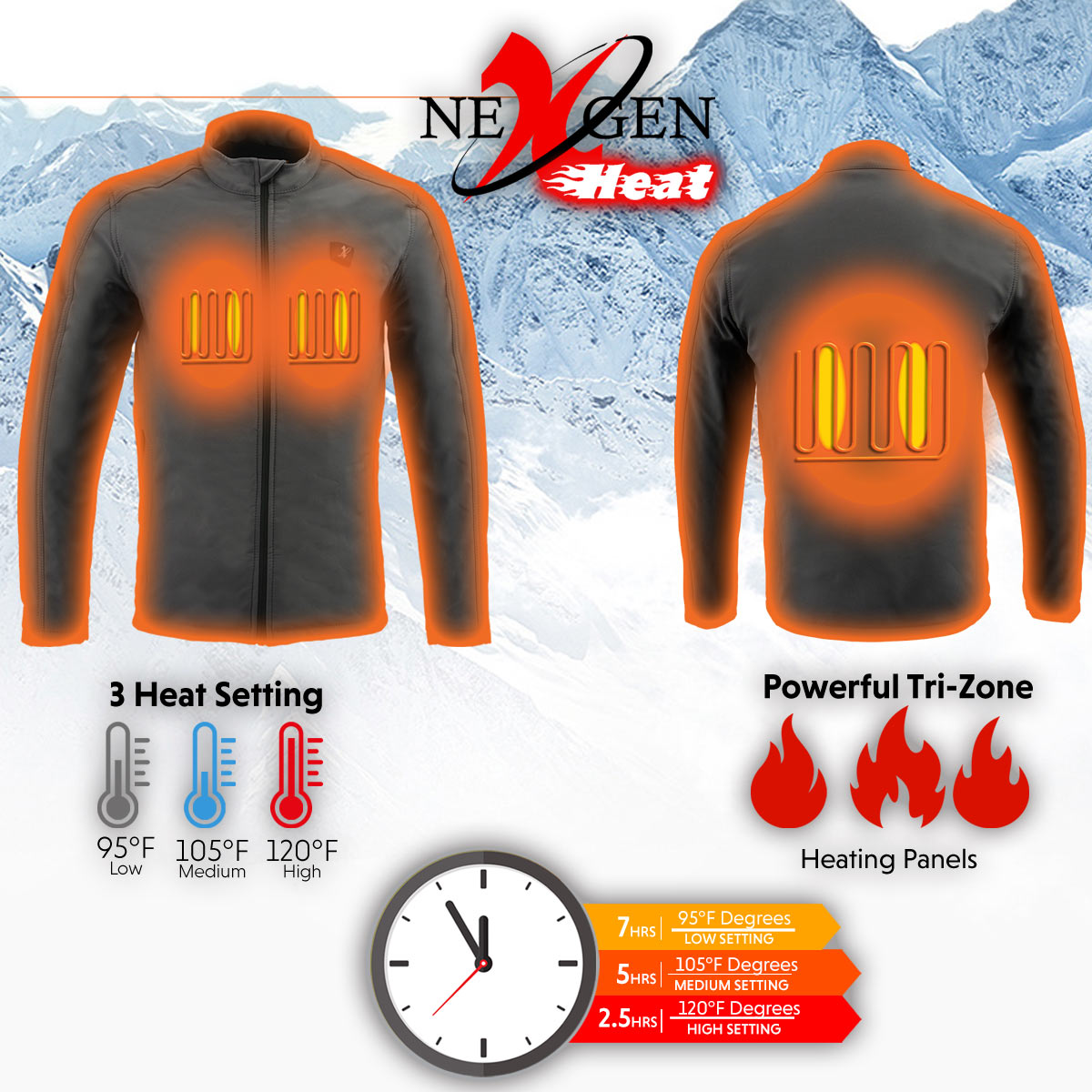 Nexgen Heat NXM1762SET Men’s Black Soft Shell Heated Jacket w/ Standup Collar - for Outdoor Winter Cold Weather Activities