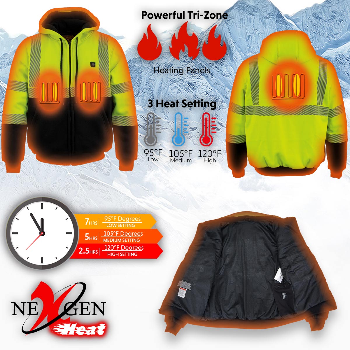 Nexgen Heat MPM1773SET Men's Heated High Visibility Work Hoodie