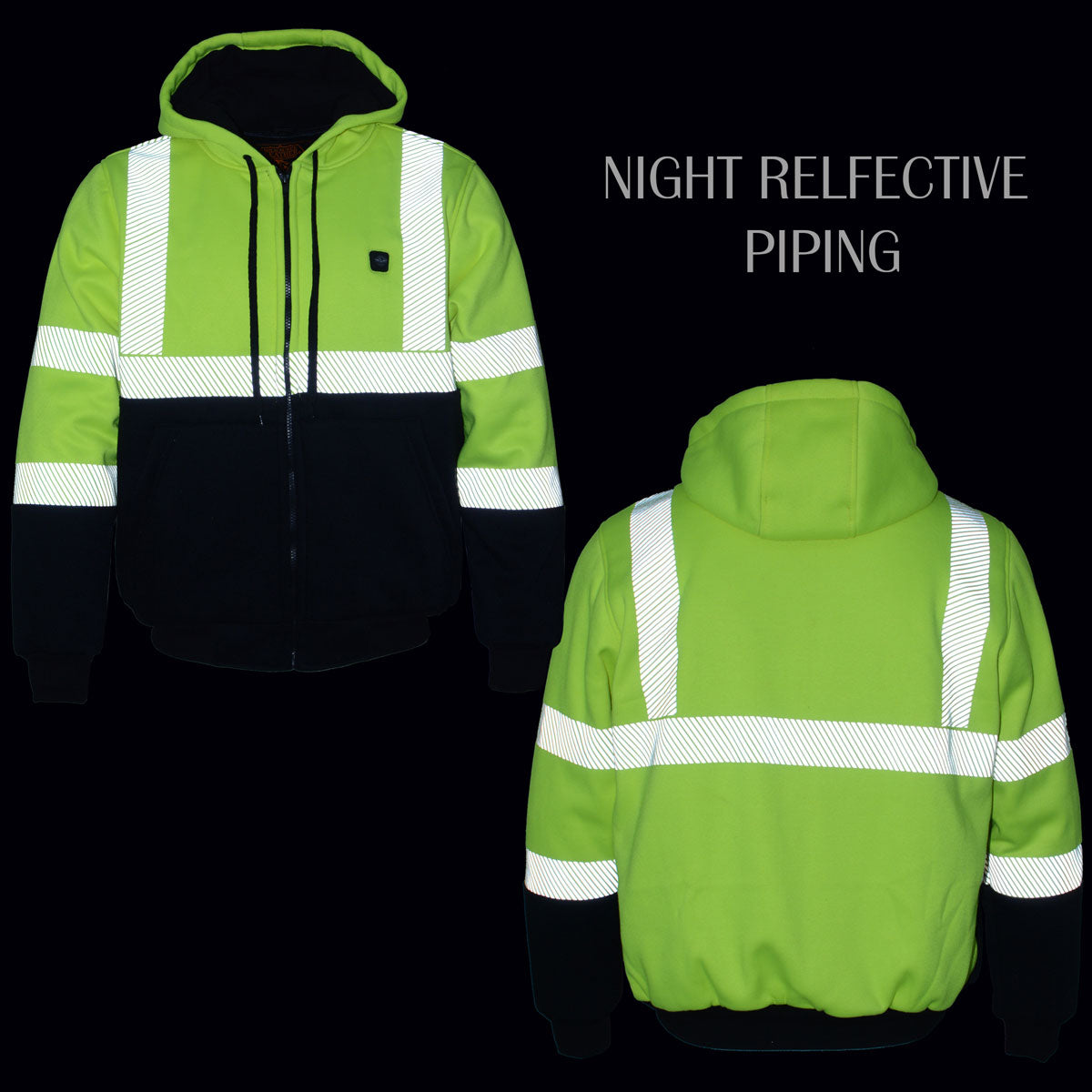 Nexgen Heat MPM1773SET Men's Heated High Visibility Work Hoodie, Neon Green Hi Vis Reflective Hoodie