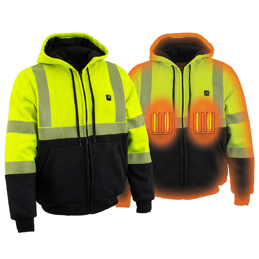Nexgen Heat MPM1773SET Men's Heated High Visibility Work Hoodie, Neon Green Hi Vis Reflective Hoodie