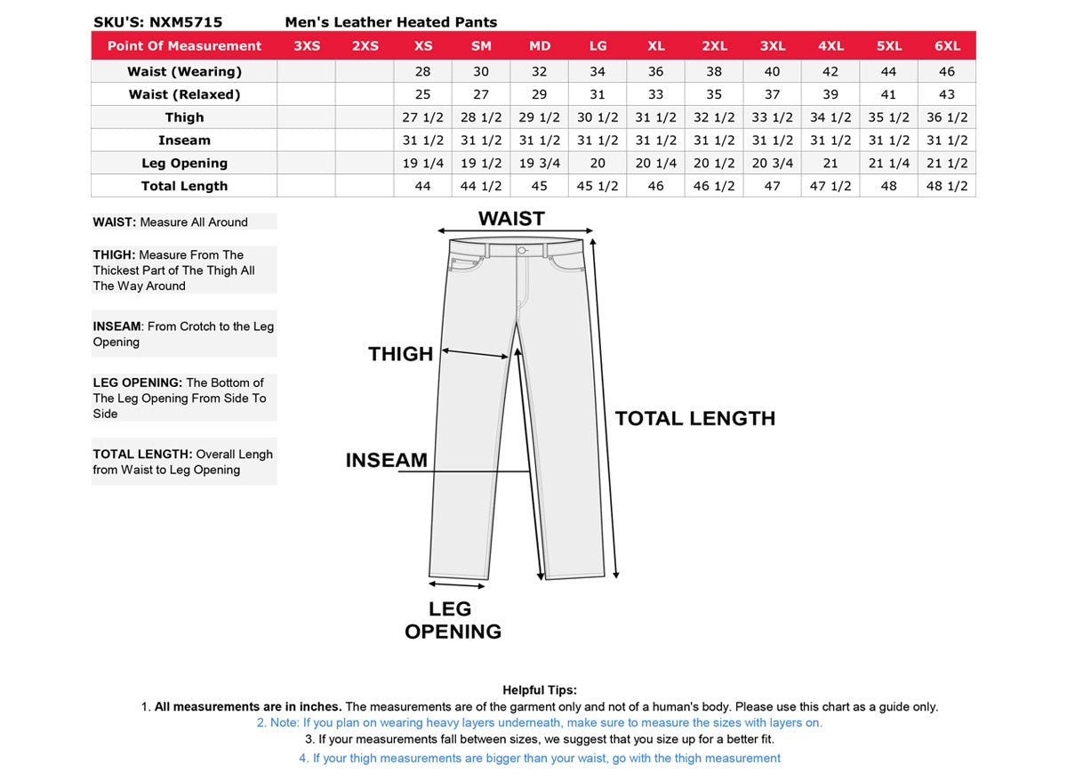 NexGen Heat MPM5715SET Men Black Winter Thermal Heated Pants for Ski and Riding w/ Rechargable Battery Pack