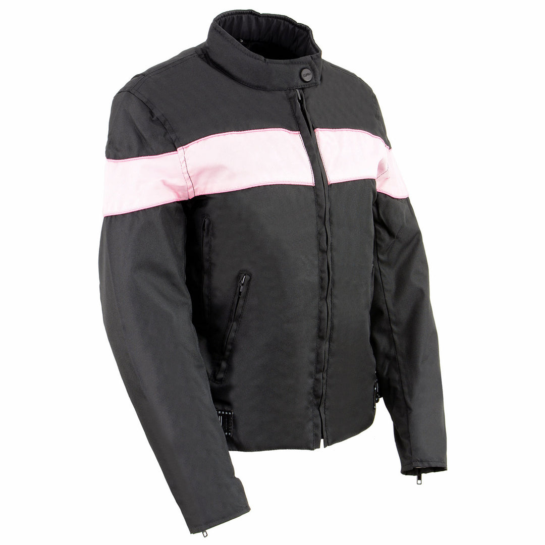Milwaukee Leather SH2261 Women's Lightweight Black and Pink Textile Motorcycle Jacket with Reflective Piping