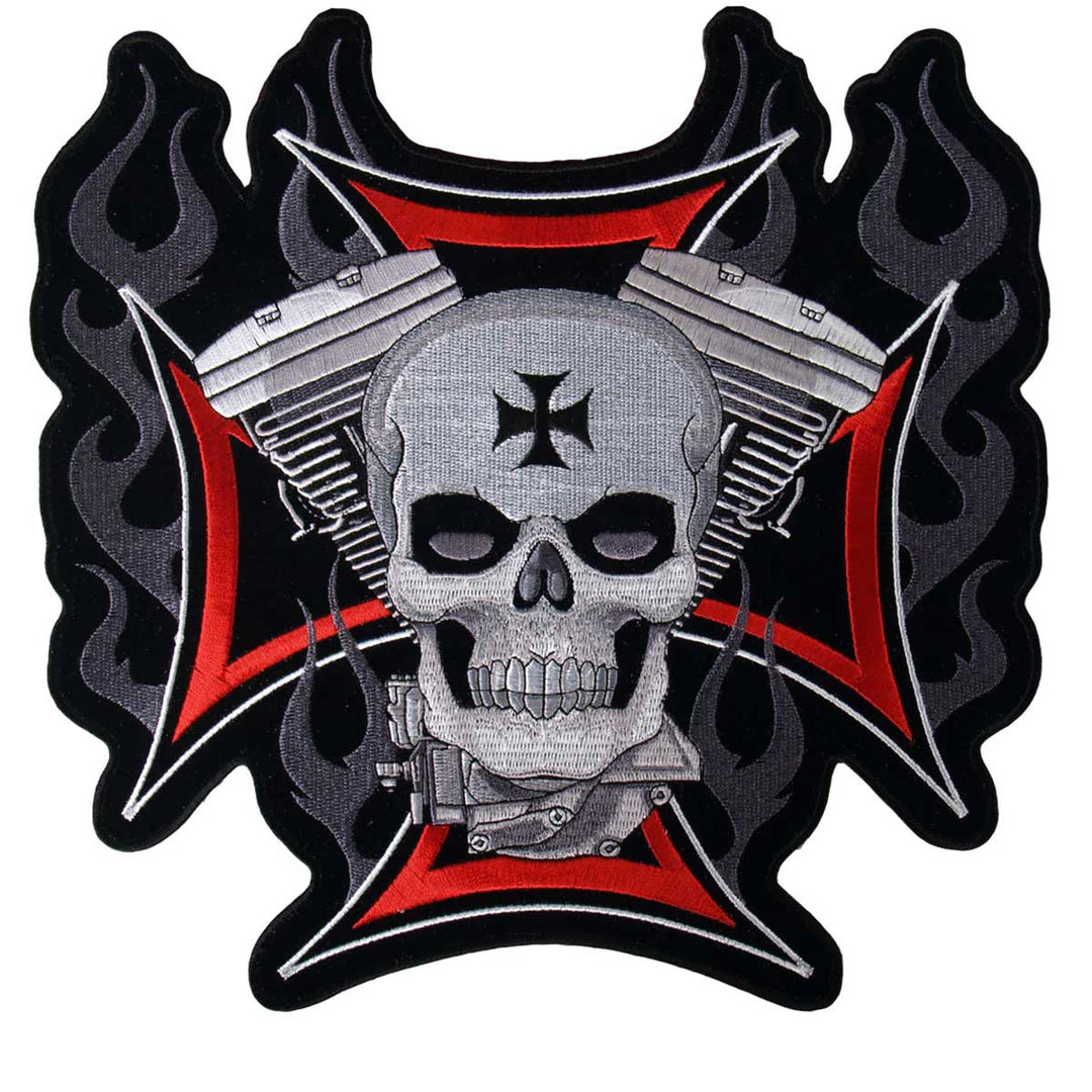 Hot Leathers Patch Cross Motor & Skull 4" PPA1830