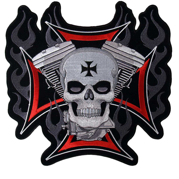 Hot Leathers Patch Cross Motor &amp; Skull 4" PPA1830