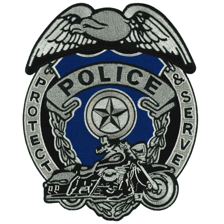 Hot Leather Police Badge 10" Patch PPA3117