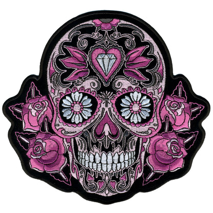 Hot Leathers PPA6967 Pink Sugar Skull and Roses 8" x 8" Patch