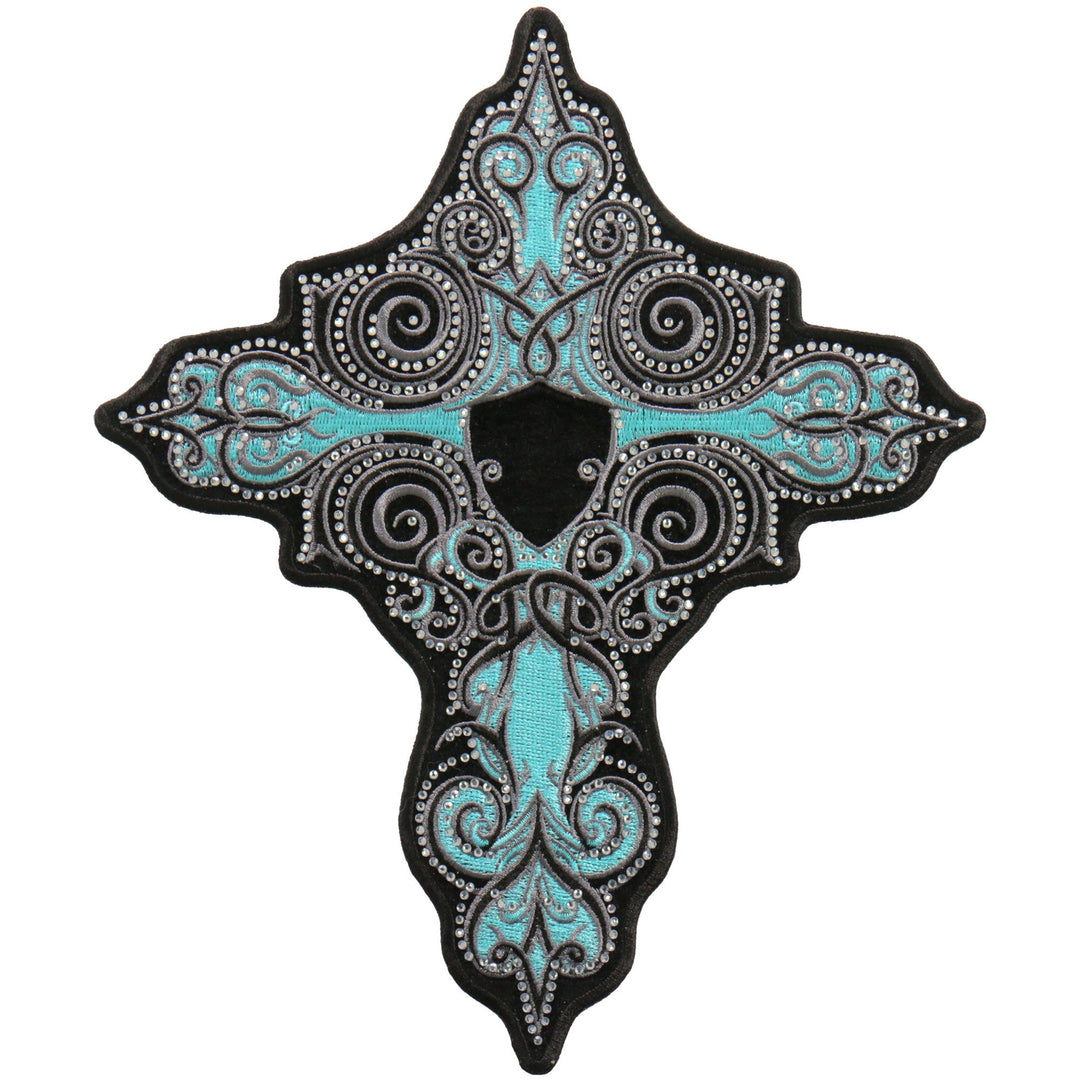 Hot Leathers PPC3297 9 Inch Turquoise Cross Patch with Rhinestones