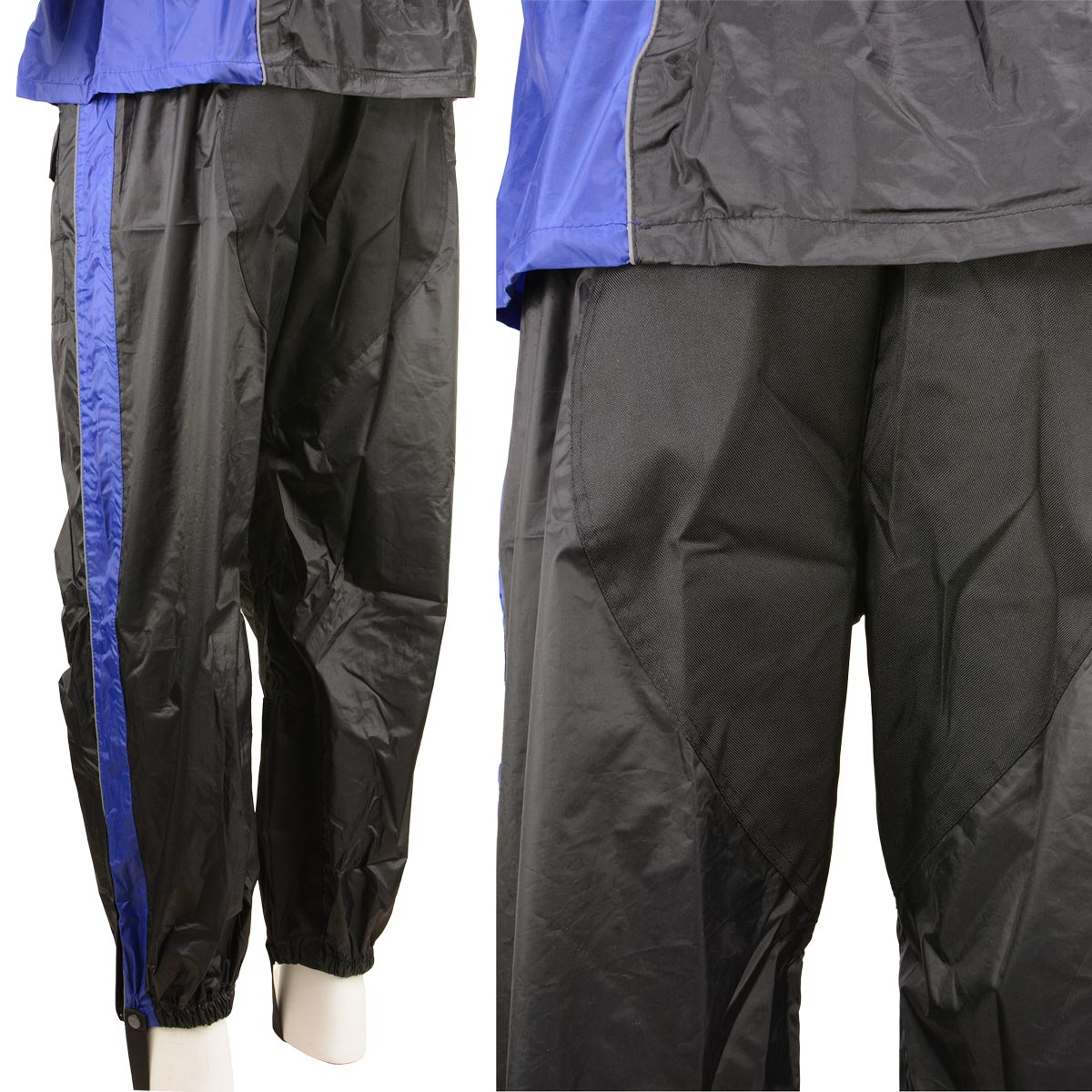 Xelement RN4768 Men's Black and Blue 2-Piece Motorcycle Rain Suit with Boot Strap