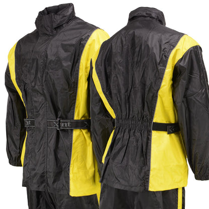 Xelement RN4782 Men's Black and Yellow 2-Piece Motorcycle Rain Suit with Boot Strap