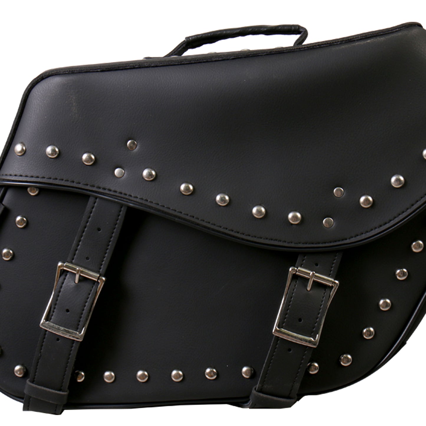 Hot Leathers SDB1005 Large Wide 2-Buckle PVC Studded Saddle Bags 15X12X7