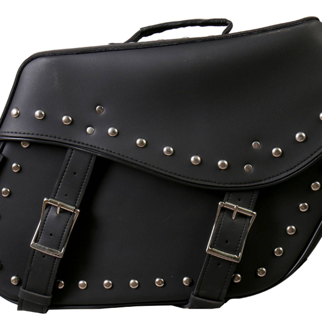 Hot Leathers SDB1005 Large Wide 2-Buckle PVC Studded Saddlebags 15X12X7