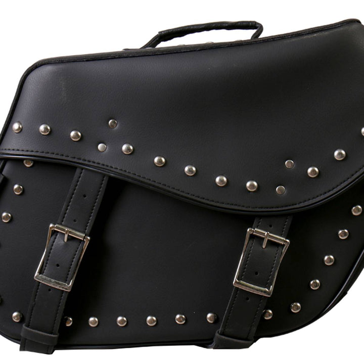 Hot Leathers SDB1005 Large Wide 2-Buckle PVC Studded Saddlebags 15X12X7