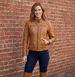 Milwaukee Leather SFL2800 Women's Racer Whiskey Stand Up Collar Motorcycle Fashion Leather Jacket