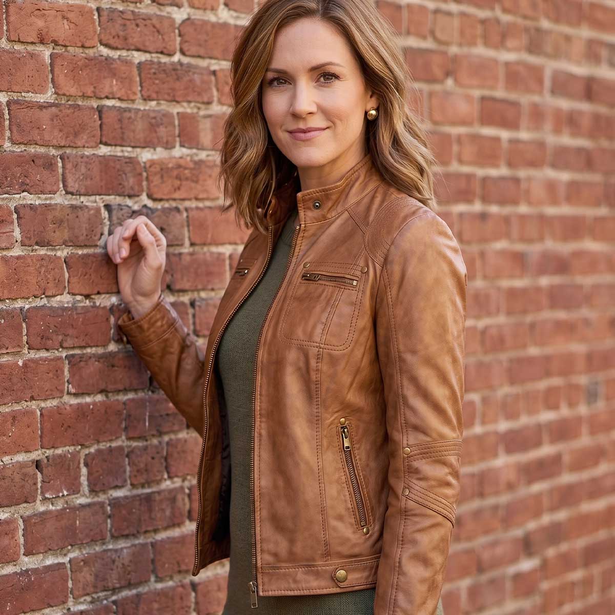Milwaukee Leather SFL2800 Women's Racer Whiskey Stand Up Collar Motorcycle Fashion Leather Jacket