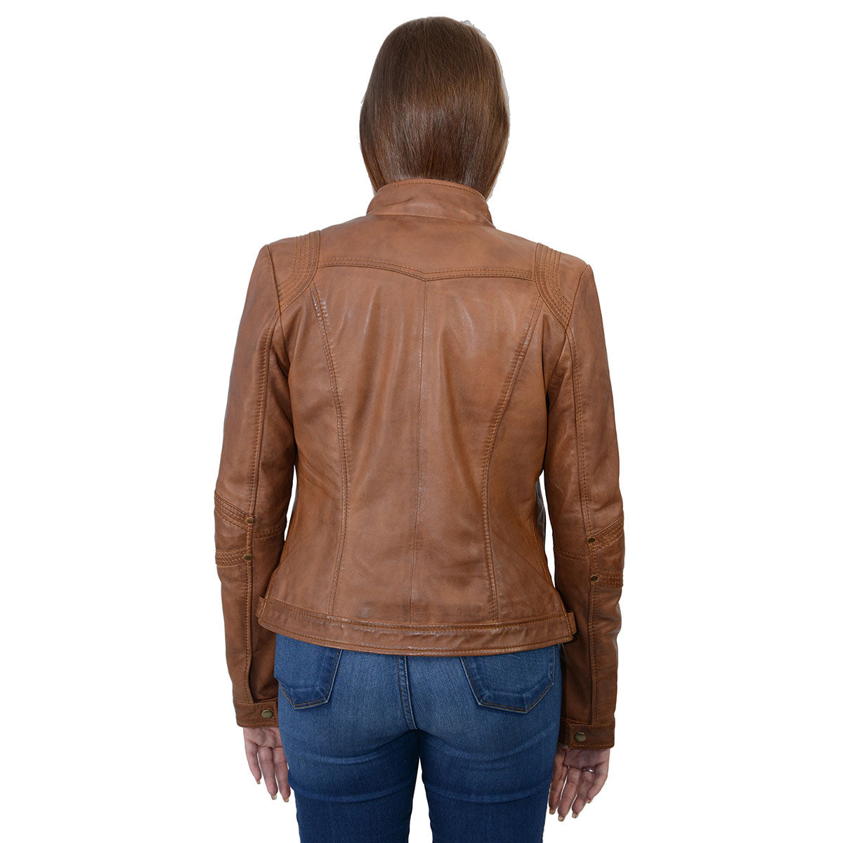 Milwaukee Leather SFL2800 Women's Racer Whiskey Stand Up Collar Motorcycle Fashion Leather Jacket