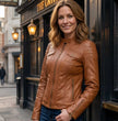 Milwaukee Leather SFL2805 Women's Cognac Quilted Mandarin Collar Fashion Casual Leather Jacket
