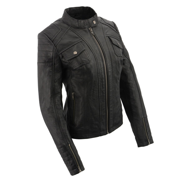Milwaukee Leather SFL2806 Women's Quilted Black Mandarin Scuba