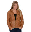 Milwaukee Leather SFL2810 Women's Cognac Scuba Style Fashion Leather Jacket with Drawstring and Hoodie