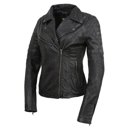 Milwaukee Leather SFL2812 Black Vintage Motorcycle Inspired Leather Jacket for Women - Veg-Tan Fashion Jacket