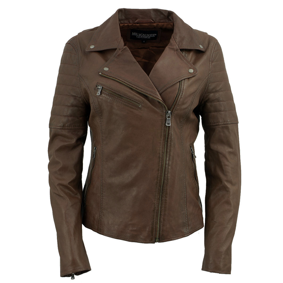 Milwaukee Leather Brown Vintage Motorcycle Inspired Vegan Tan Fashion Leather Jacket for Women - SFL2812