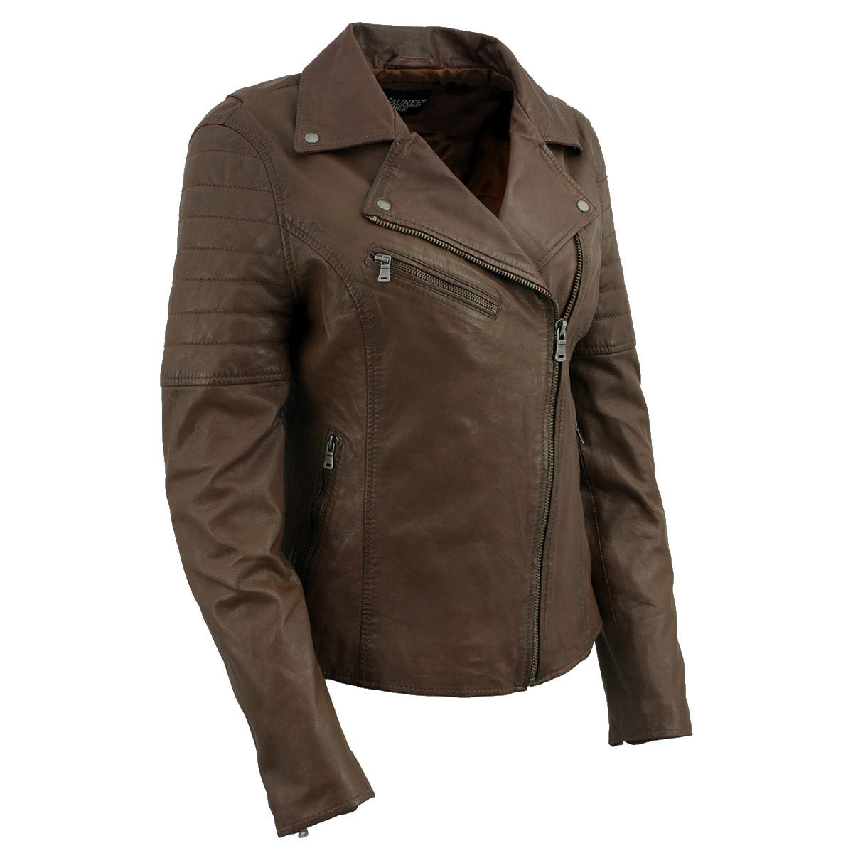 Milwaukee Leather Brown Vintage Motorcycle Inspired Vegan Tan Fashion Leather Jacket for Women - SFL2812