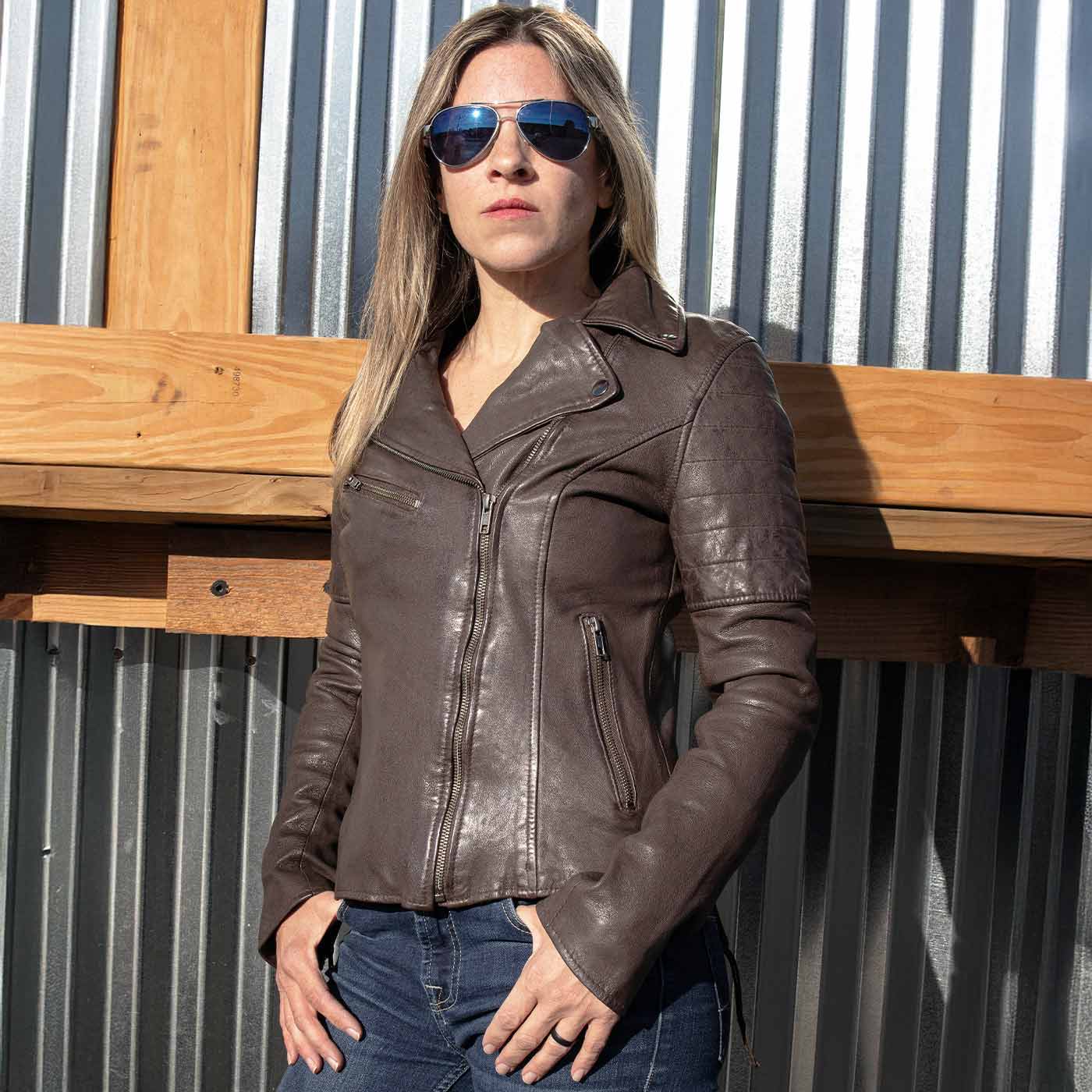 Milwaukee Leather Brown Vintage Motorcycle Inspired Vegan Tan Fashion Leather Jacket for Women - SFL2812