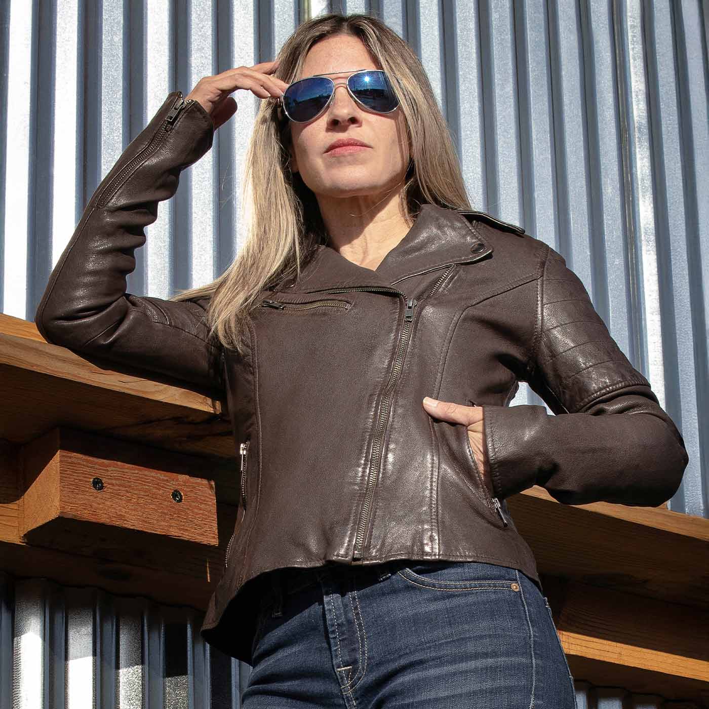 Milwaukee Leather Brown Vintage Motorcycle Inspired Vegan Tan Fashion Leather Jacket for Women - SFL2812