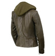 Milwaukee Leather SFL2815 Womens Olive Motorcycle Style Leather Jacket with Hoodie and Asymmetrical Zipper
