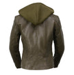 Milwaukee Leather SFL2815 Womens Olive Motorcycle Style Leather Jacket with Hoodie and Asymmetrical Zipper