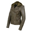 Milwaukee Leather SFL2815 Womens Olive Motorcycle Style Leather Jacket with Hoodie and Asymmetrical Zipper