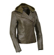 Milwaukee Leather SFL2815 Womens Olive Motorcycle Style Leather Jacket with Hoodie and Asymmetrical Zipper