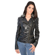 Milwaukee Leather SFL2815 Womens Black Motorcycle Style Leather Jacket with Hoodie and Asymmetrical Zipper