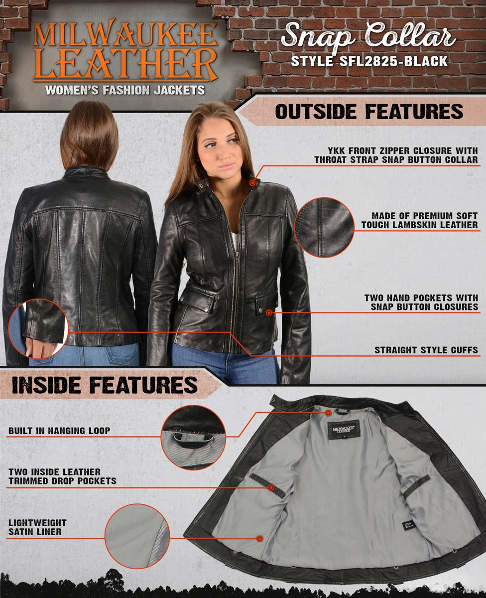 Milwaukee Leather SFL2825 Women's Snap Collar Black Lambskin