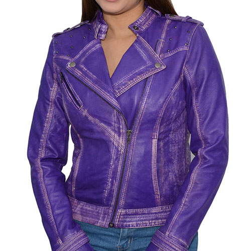 Milwaukee Leather Women's Maiden Purple Premium Sheepskin Motorcycle Fashion Leather Jacket with Studs SFL2840