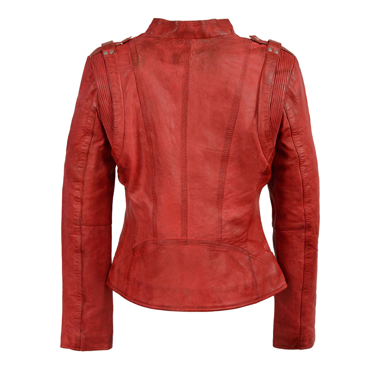 Milwaukee Leather Women's Distressed Red Vegan Leather Motorcycle Style Fashion Jacket SFL2845