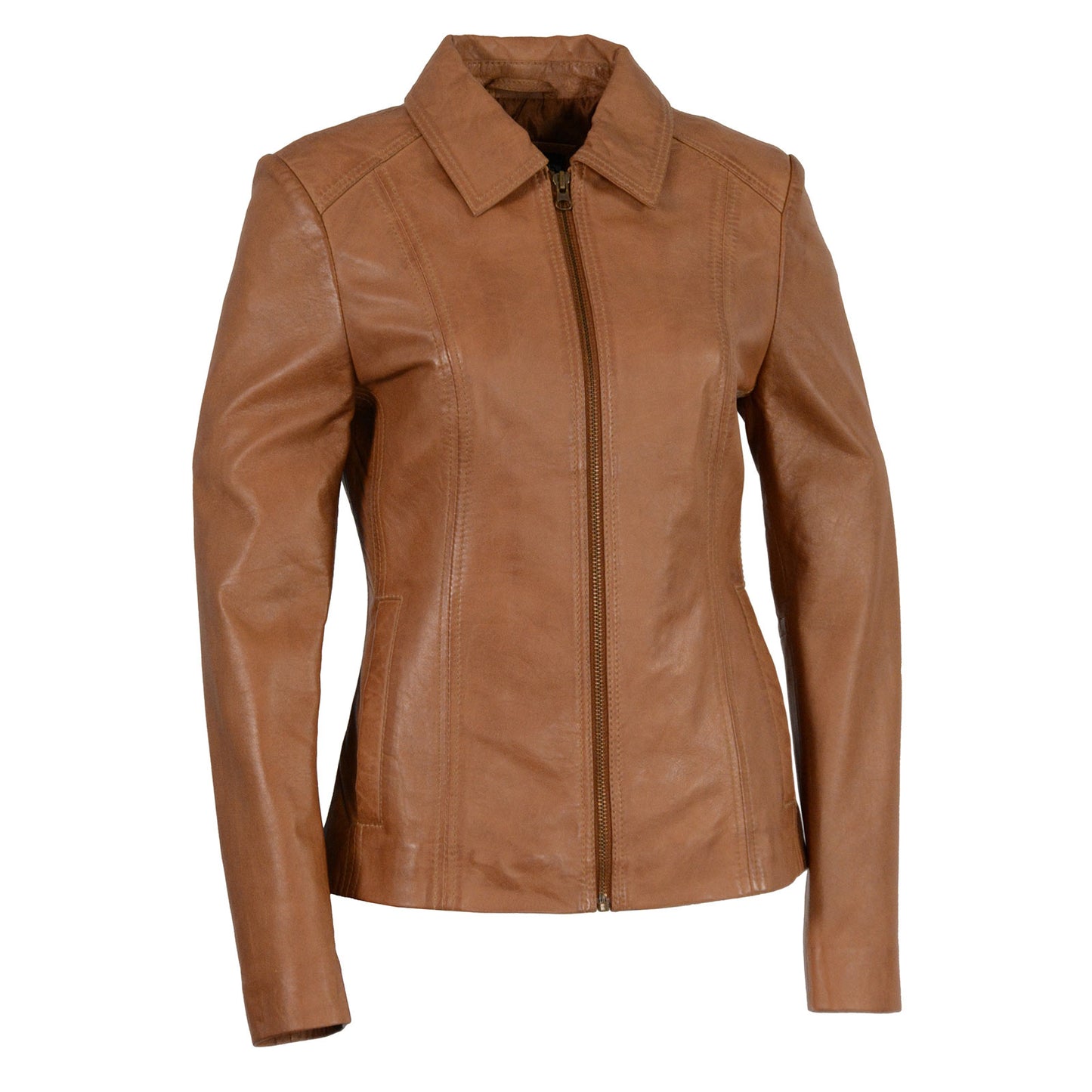 Milwaukee Leather SFL2850 Women's Classic Saddle Zippered Motorcycle Style Fashion Leather Jacket with Shirt Style Collar