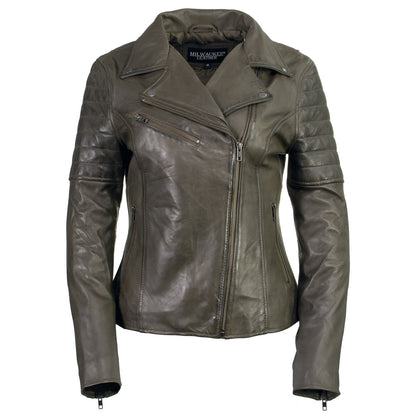 Milwaukee Leather Women's Duchess Olive Motorcycle Style Fashion Casual Leather Jacket SFL2870